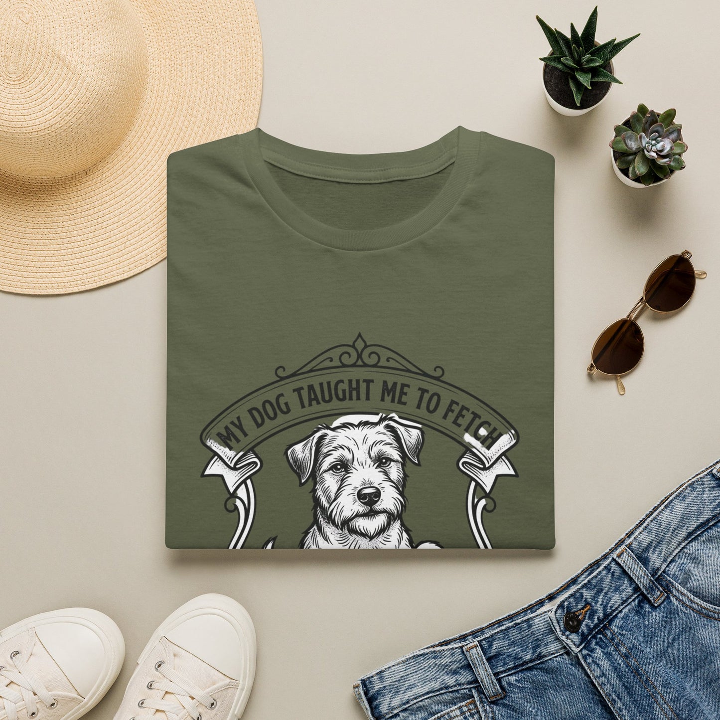 "My Dog Taught Me to Fetch" Vintage Pup Graphic Tee-Dog T-Shirt