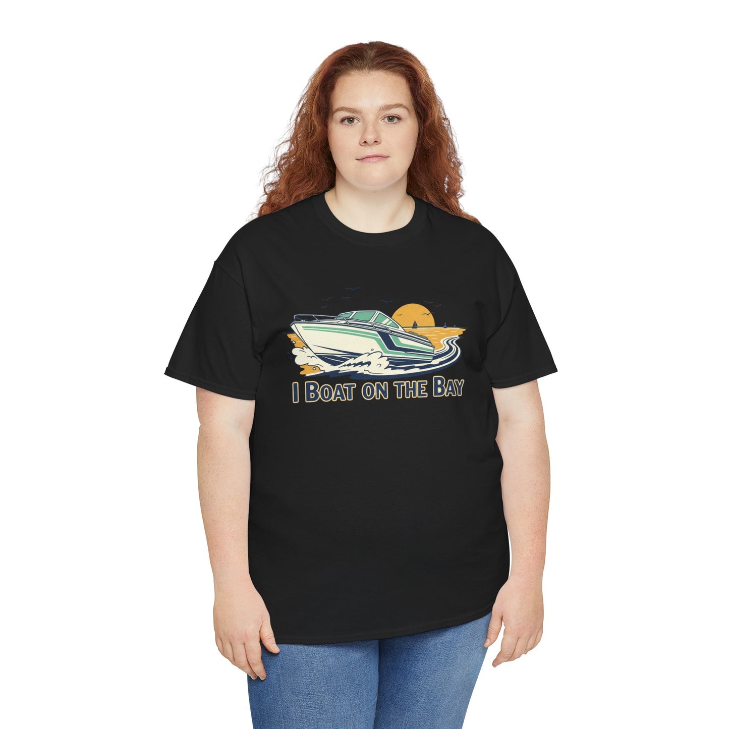 Boat on the Bay T-Shirt — Retro Motorboat Sunset Tee Printify