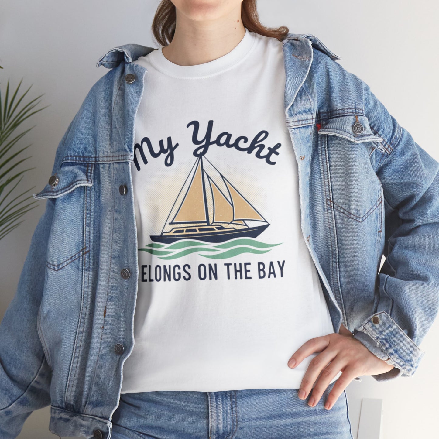 Sailboat Graphic Tee - "My Yacht Belongs on the Bay" Casual Nautical T-Shirt
