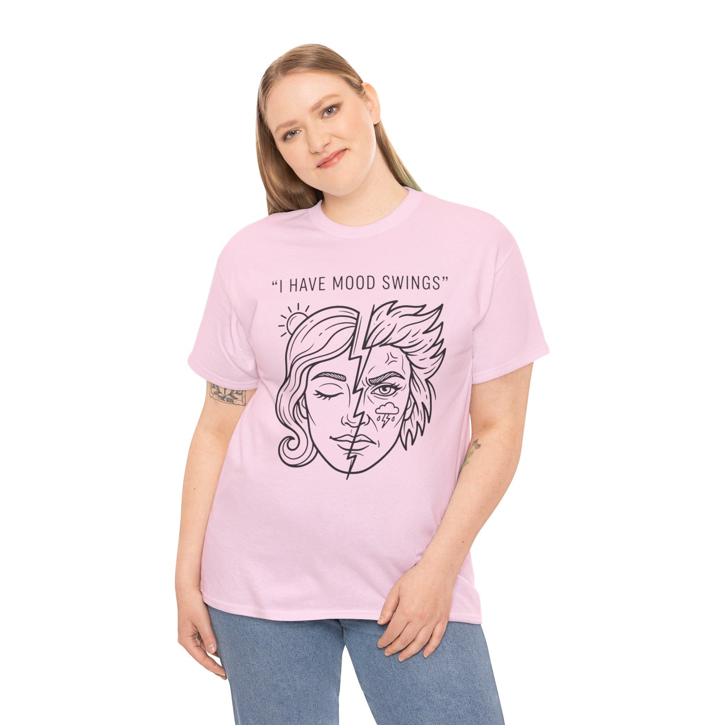 Mood Swings Graphic Tee — Split Face Line Art "I Have Mood Swings" T-Shirt Printify