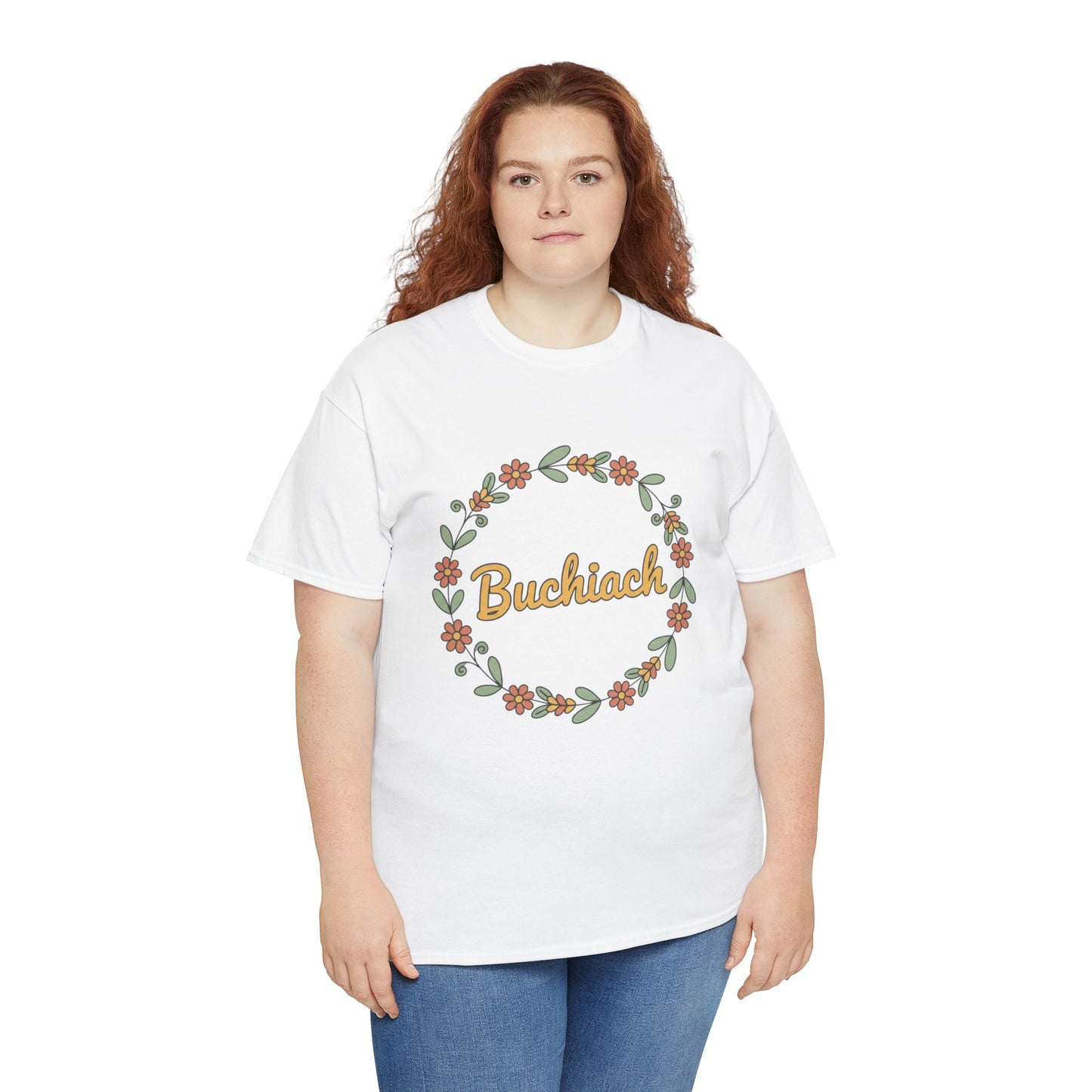 Buchiach Floral Wreath T-Shirt — Retro Script Garden Tee Printify