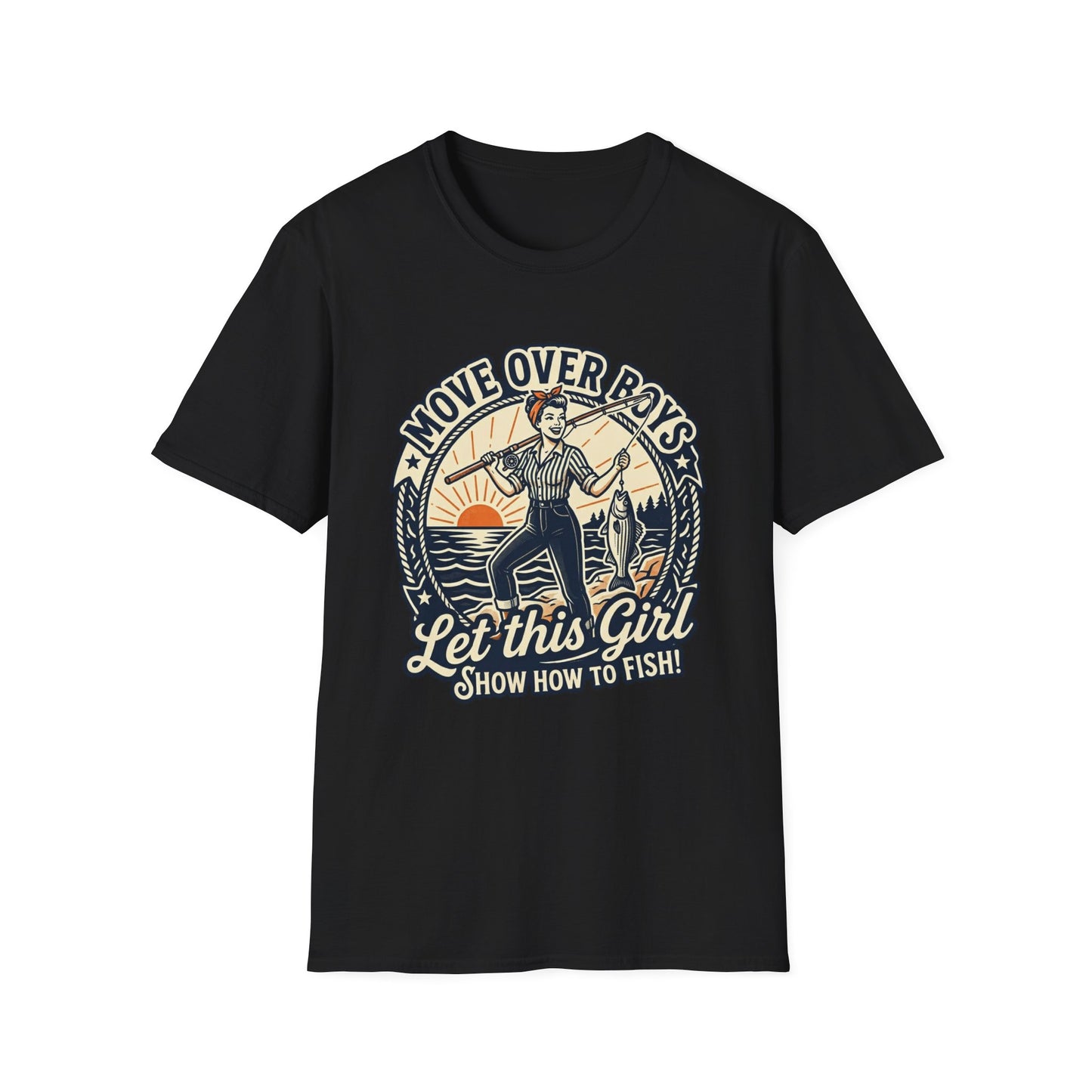 "Move Over Boys, Let This Girl Show How to Fish" Vintage Design - Fishing T-Shirt