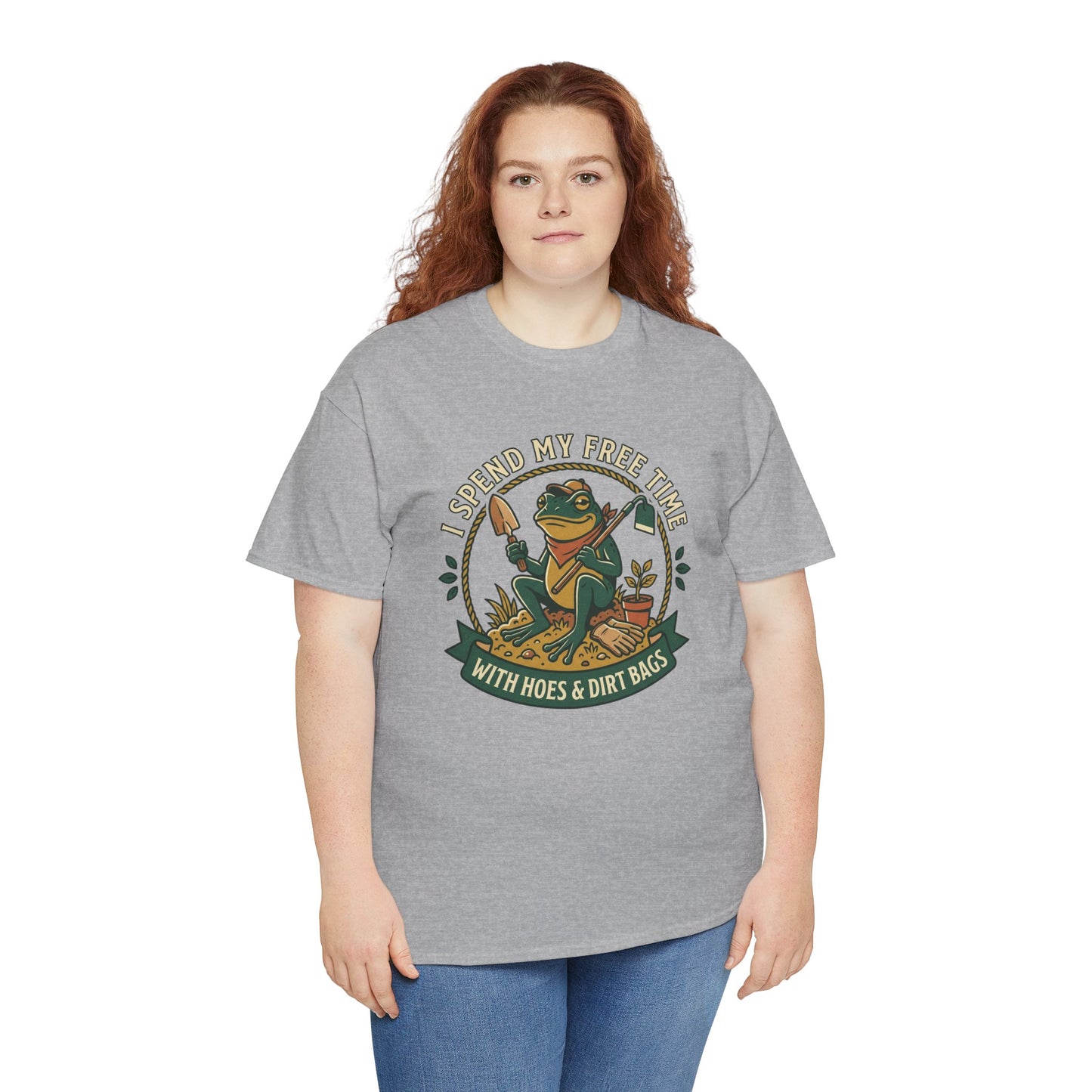 Gardening Frog T-Shirt — "I Spend My Free Time With Hoes & Dirt Bags" Funny Garden Tee