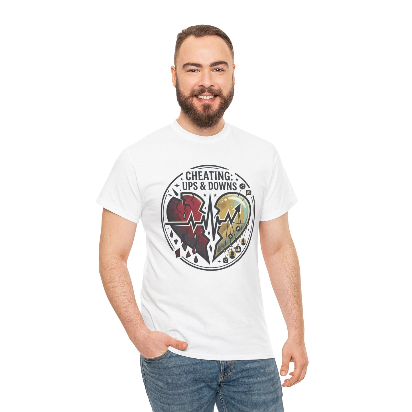Cheating: Ups & Downs Broken Heart Graphic Tee Printify
