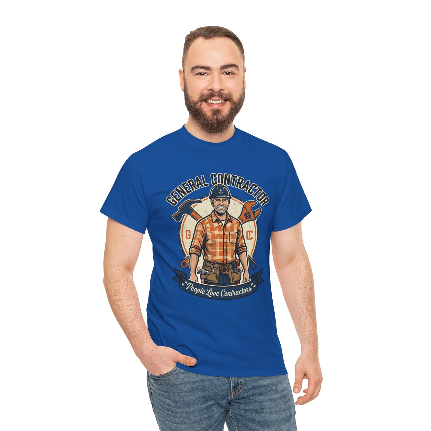 General Contractor T-Shirt — Vintage Construction Worker Logo Tee Printify