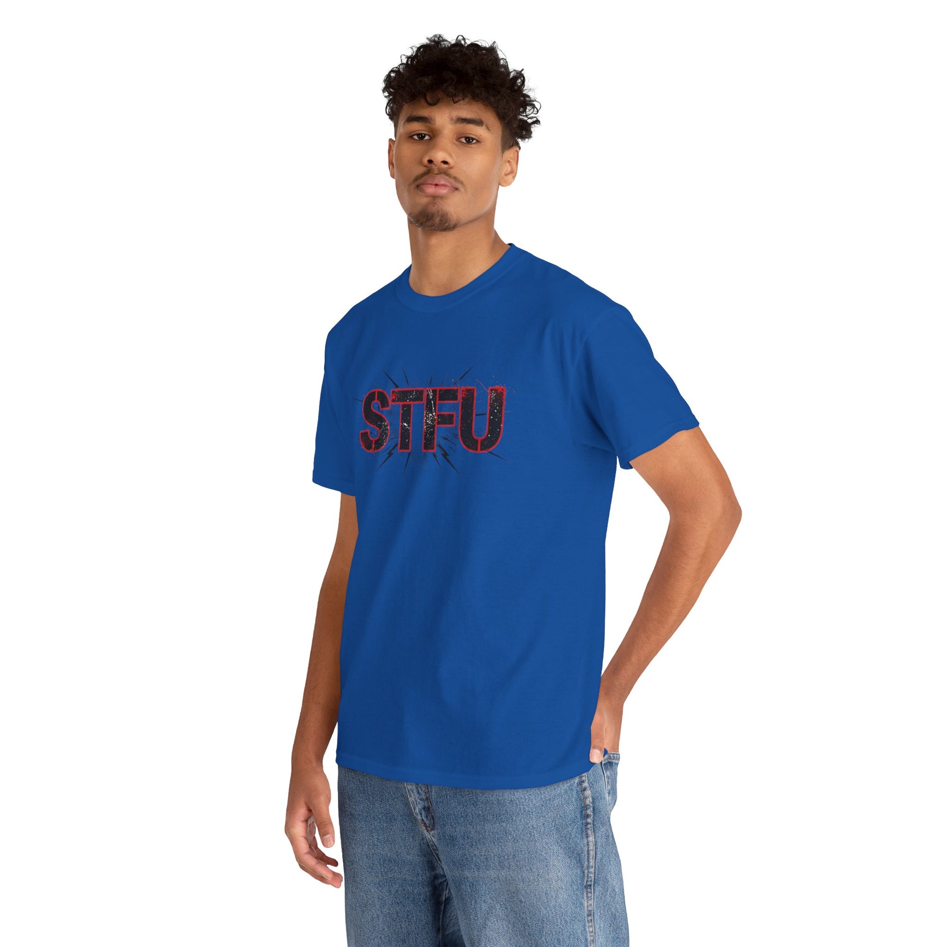 STFU Graphic Tee — Bold Distressed Text Shirt for Statement Style Printify
