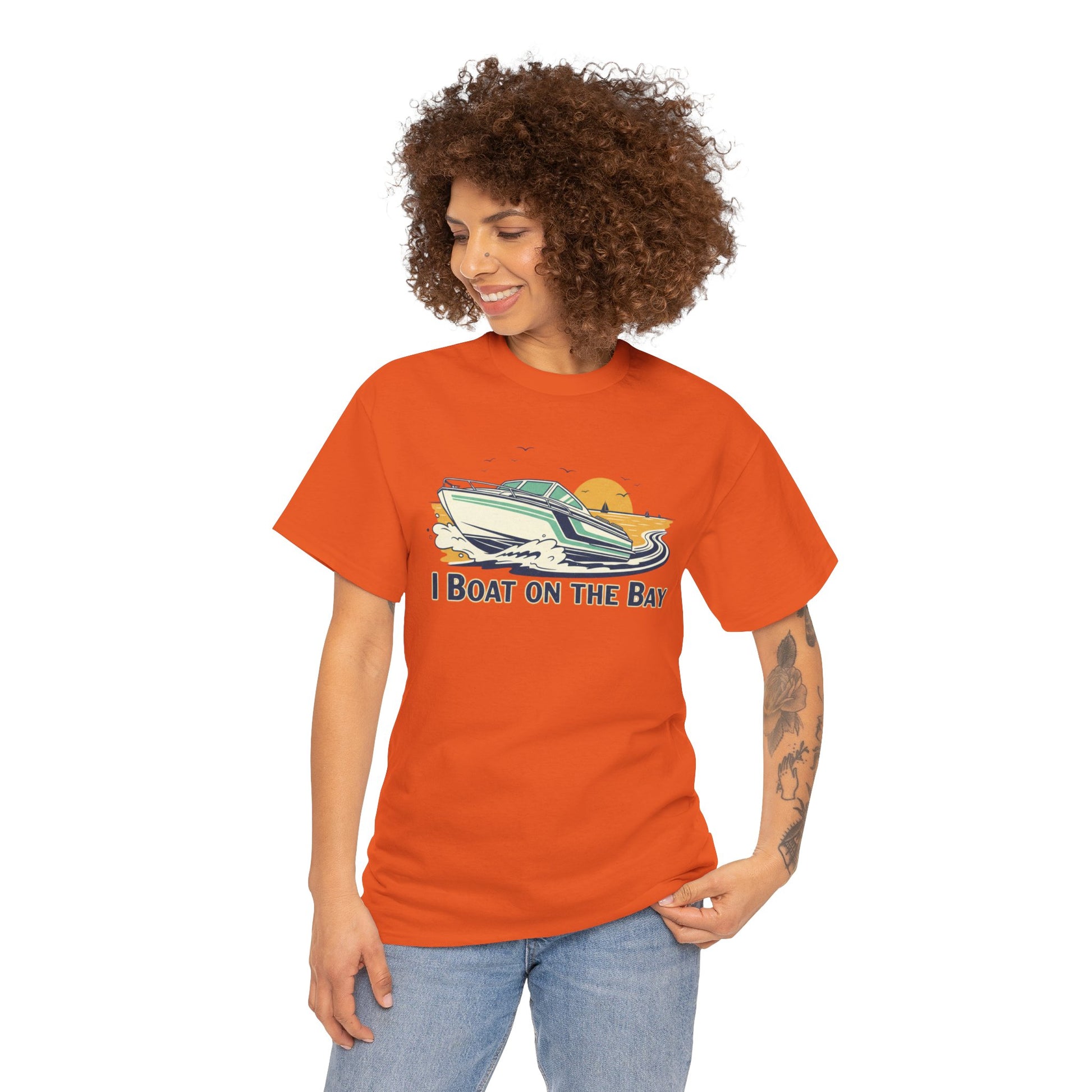 Boat on the Bay T-Shirt — Retro Motorboat Sunset Tee Printify