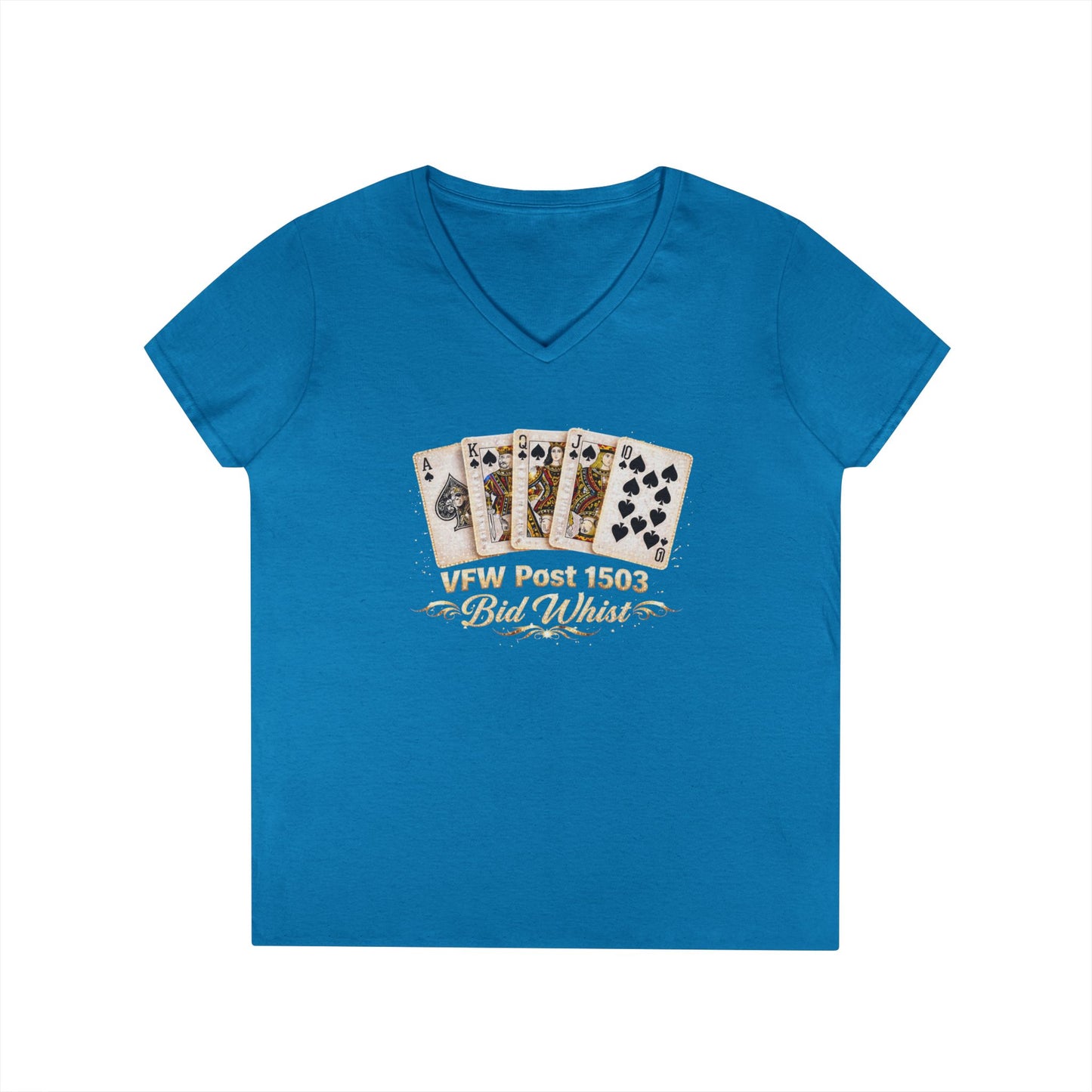 Ladies' V-Neck T-Shirt — Vintage Playing Cards "VFW Post 1503" Graphic Printify