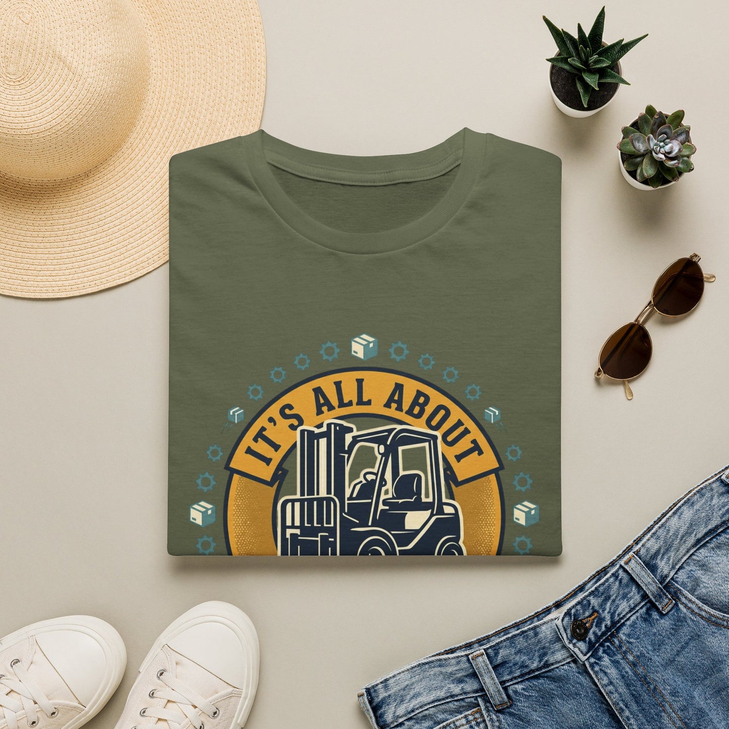 Moving Company T-Shirt — "It's All About Moving Units" Forklift Logo