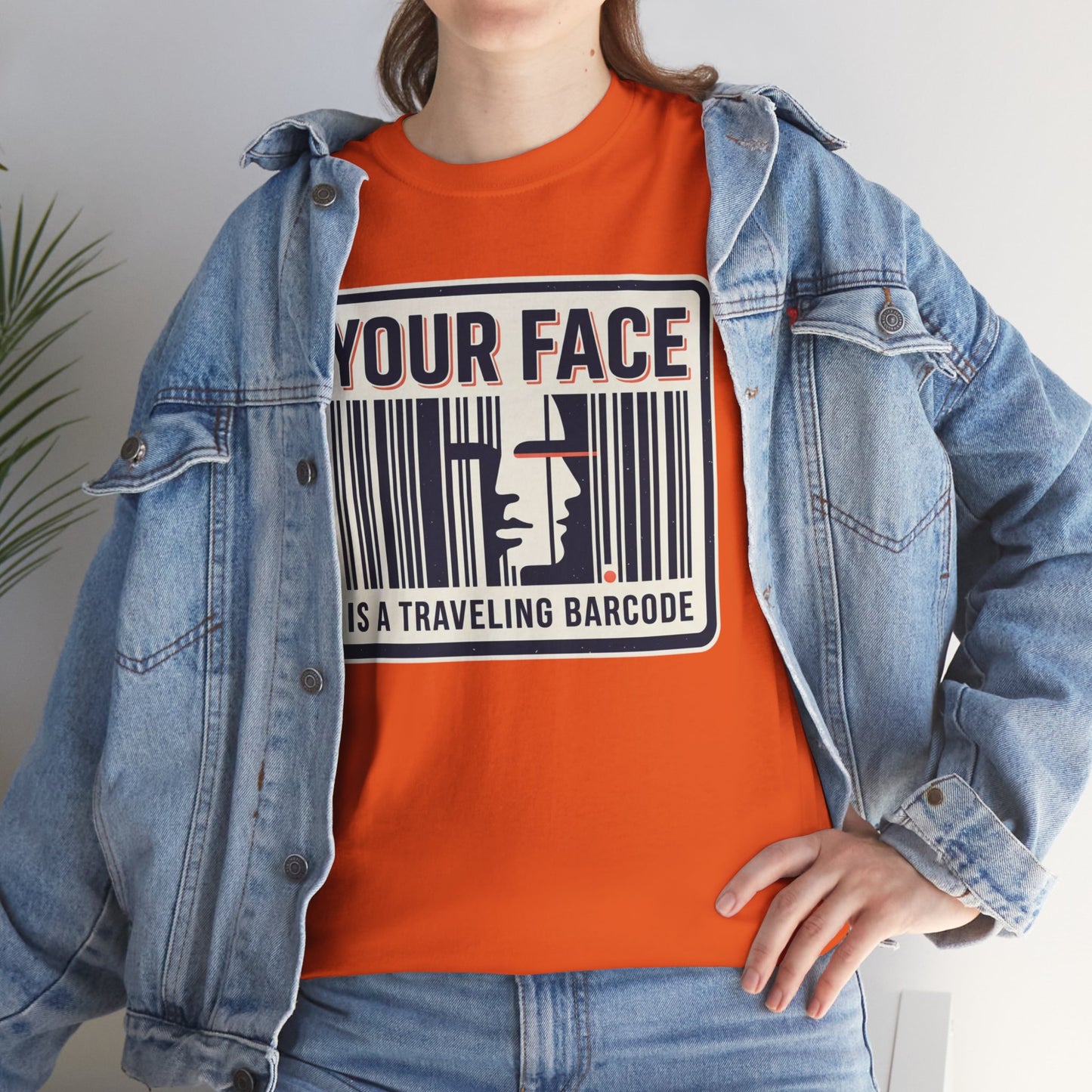 "Your Face Is a Traveling Barcode" Graphic Tee