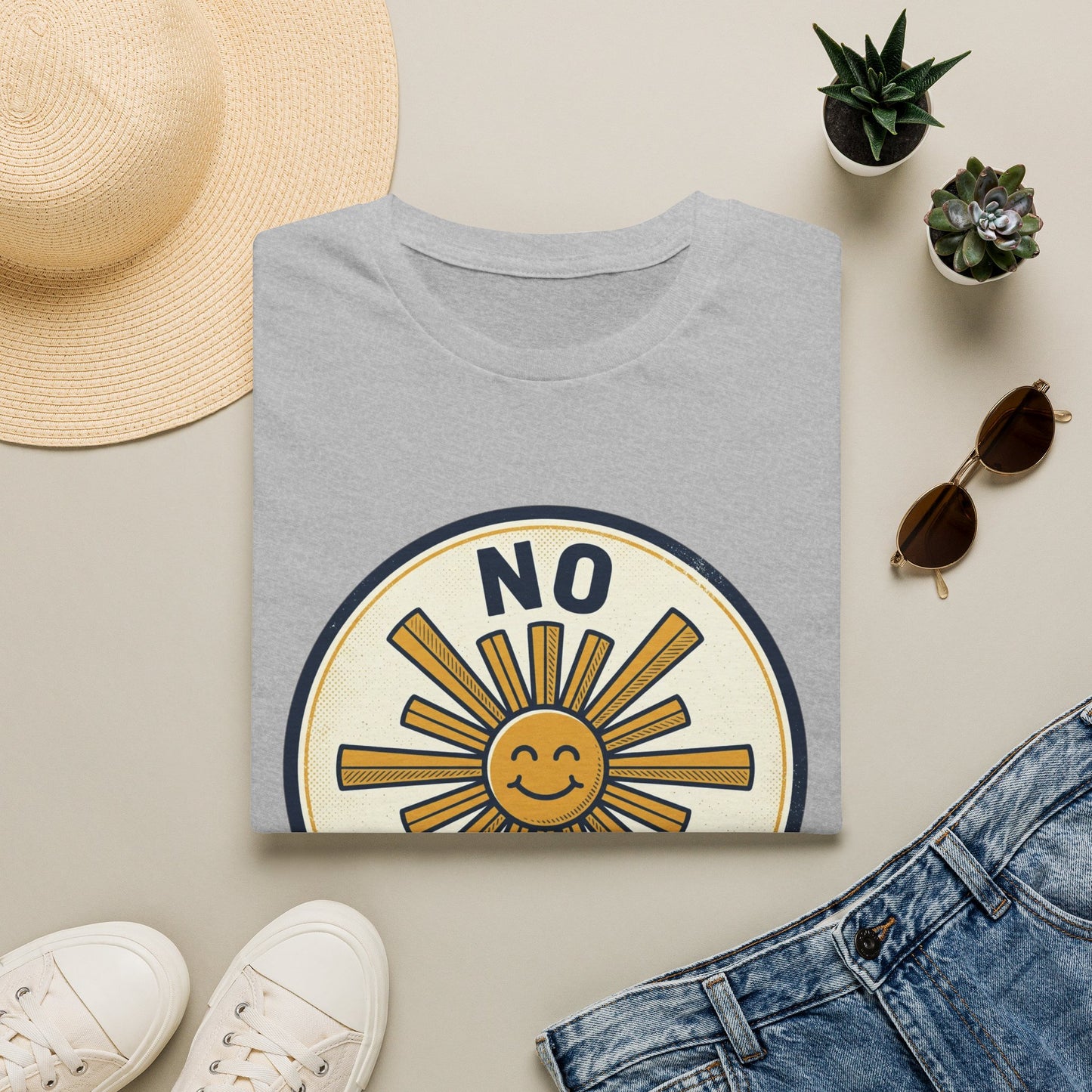 No Negative Energy T-Shirt — Retro Smiling Sun Positive Vibes Tee