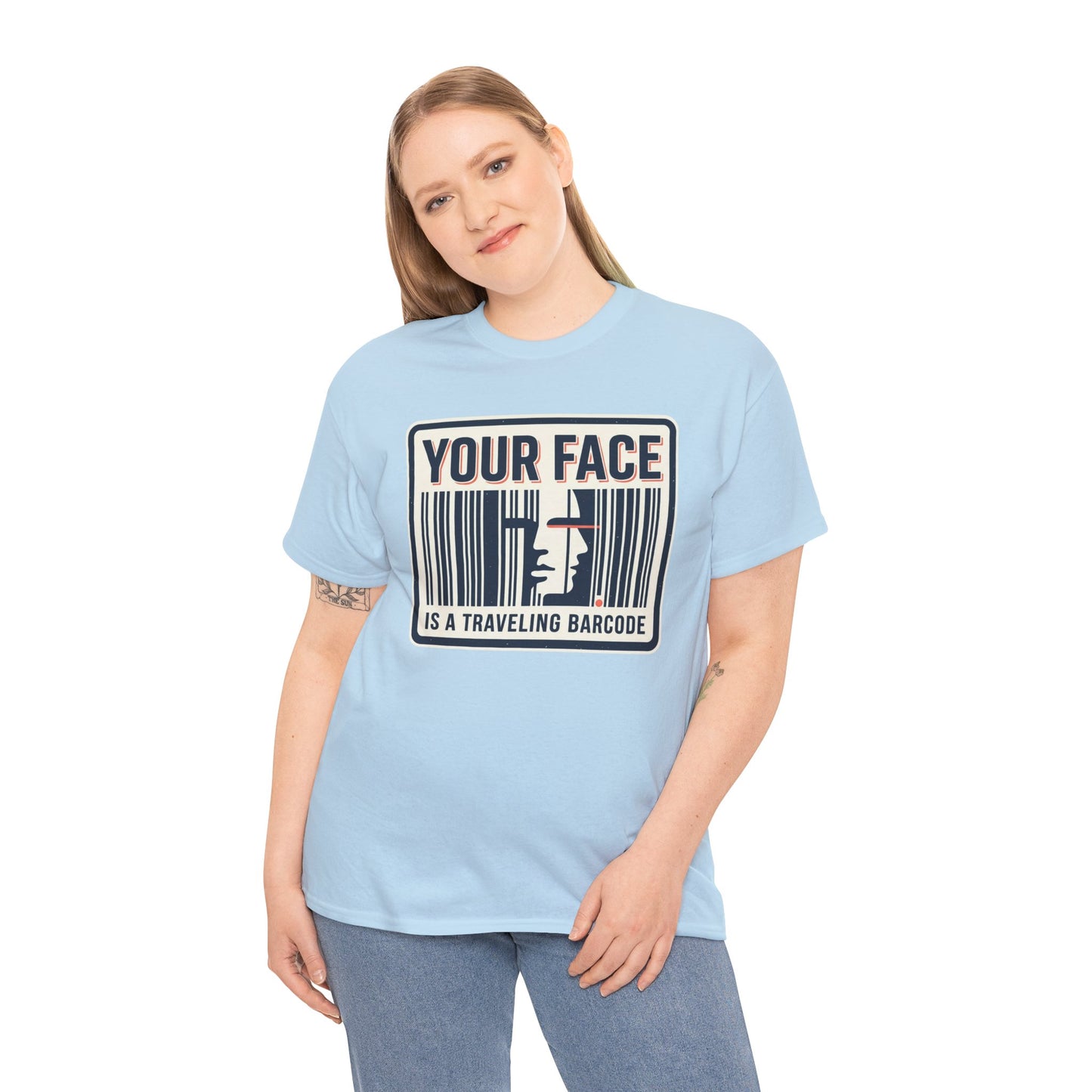 "Your Face Is a Traveling Barcode" Graphic Tee