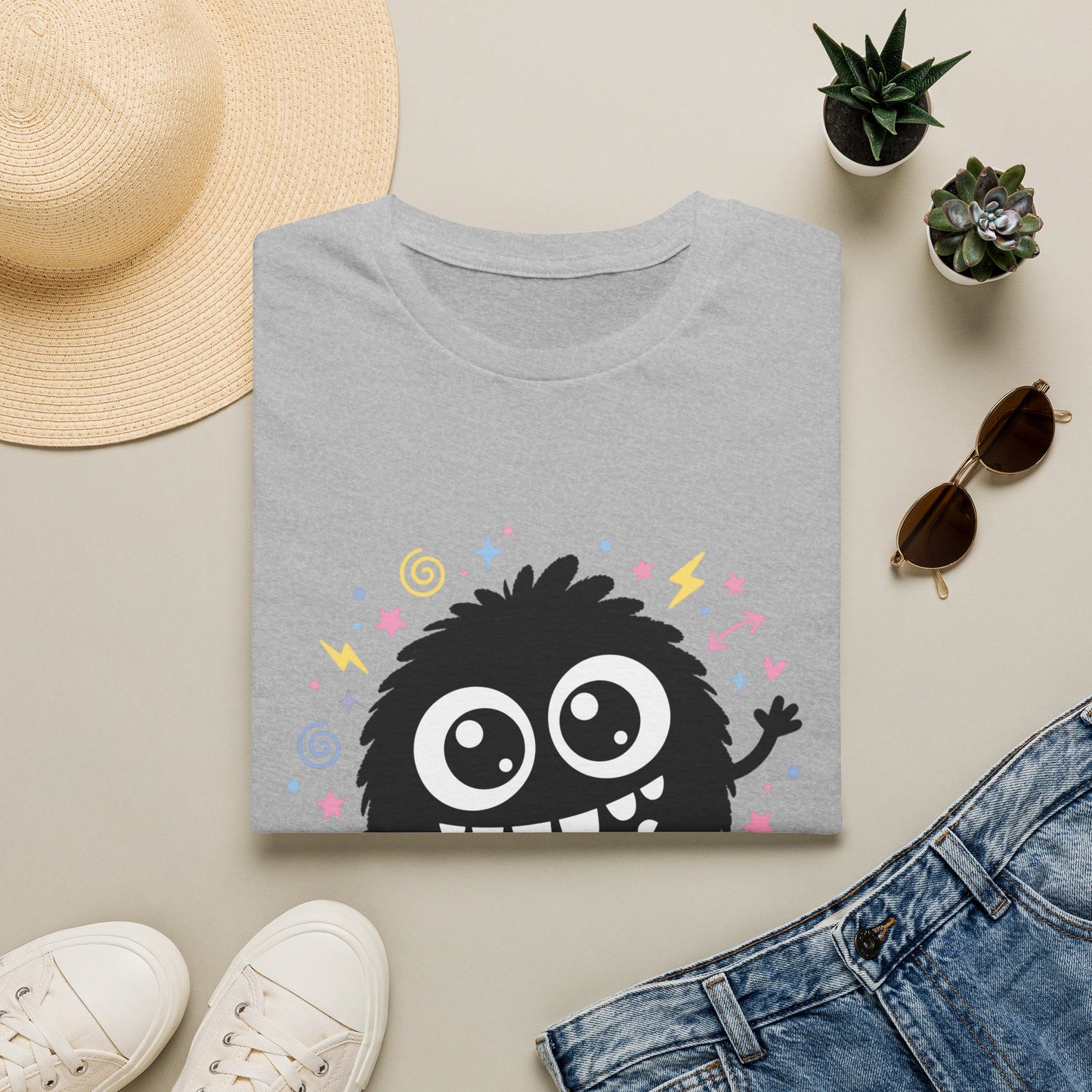 Cute Fuzzy Monster T-Shirt — Playful Cartoon Graphic Tee for Kids & Adults