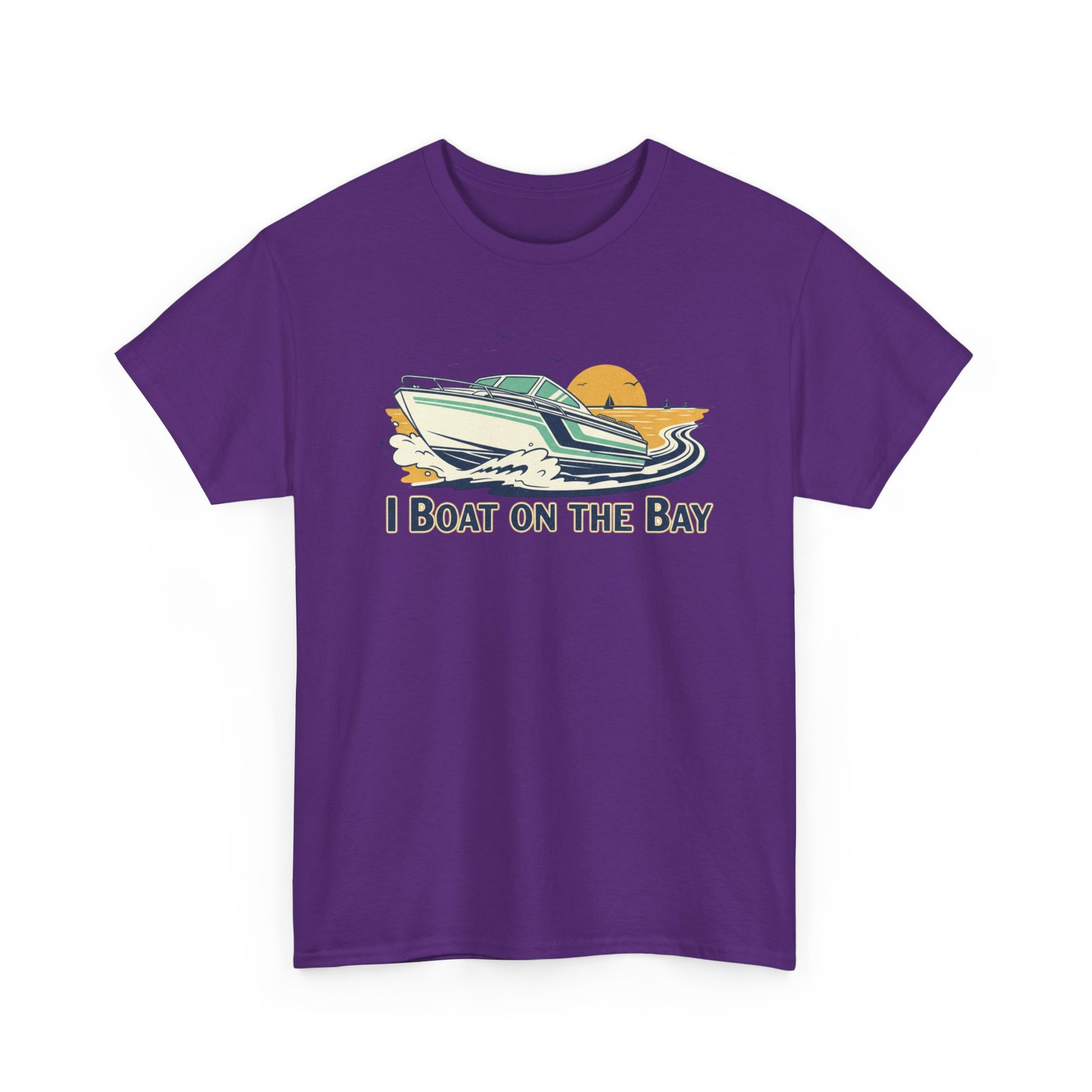 Boat on the Bay T-Shirt — Retro Motorboat Sunset Tee Printify
