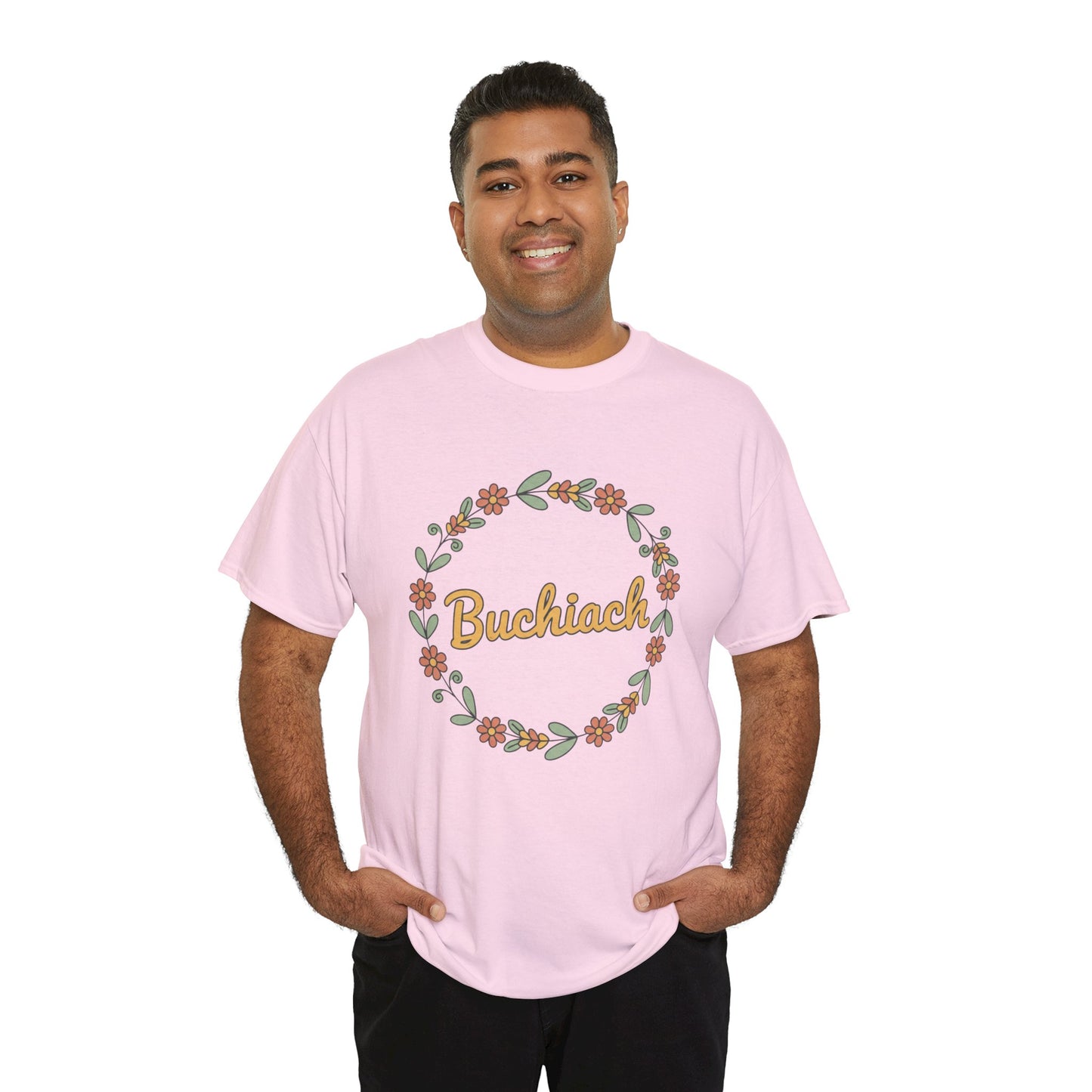 Buchiach Floral Wreath T-Shirt — Retro Script Garden Tee Printify