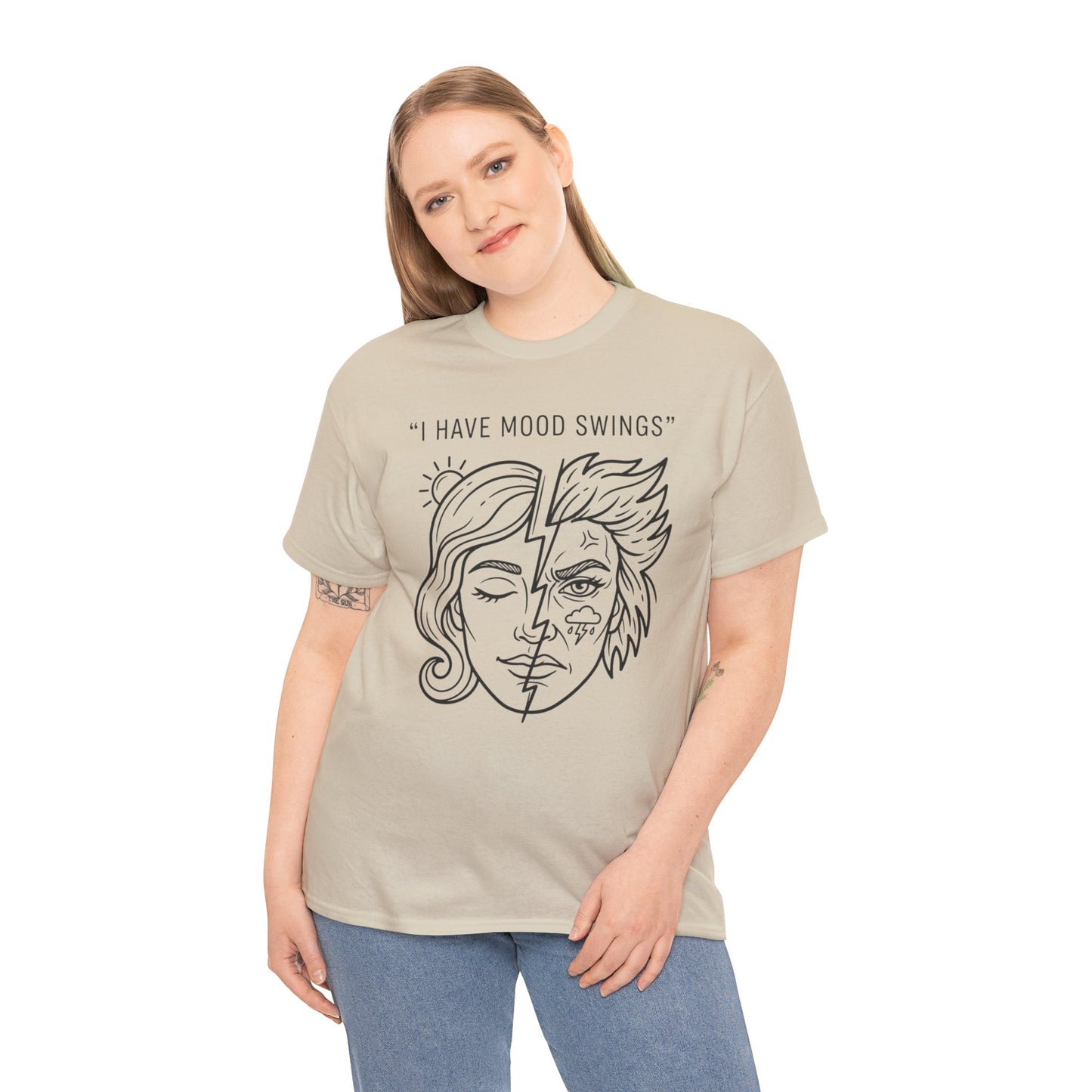 Mood Swings Graphic Tee — Split Face Line Art "I Have Mood Swings" T-Shirt Printify