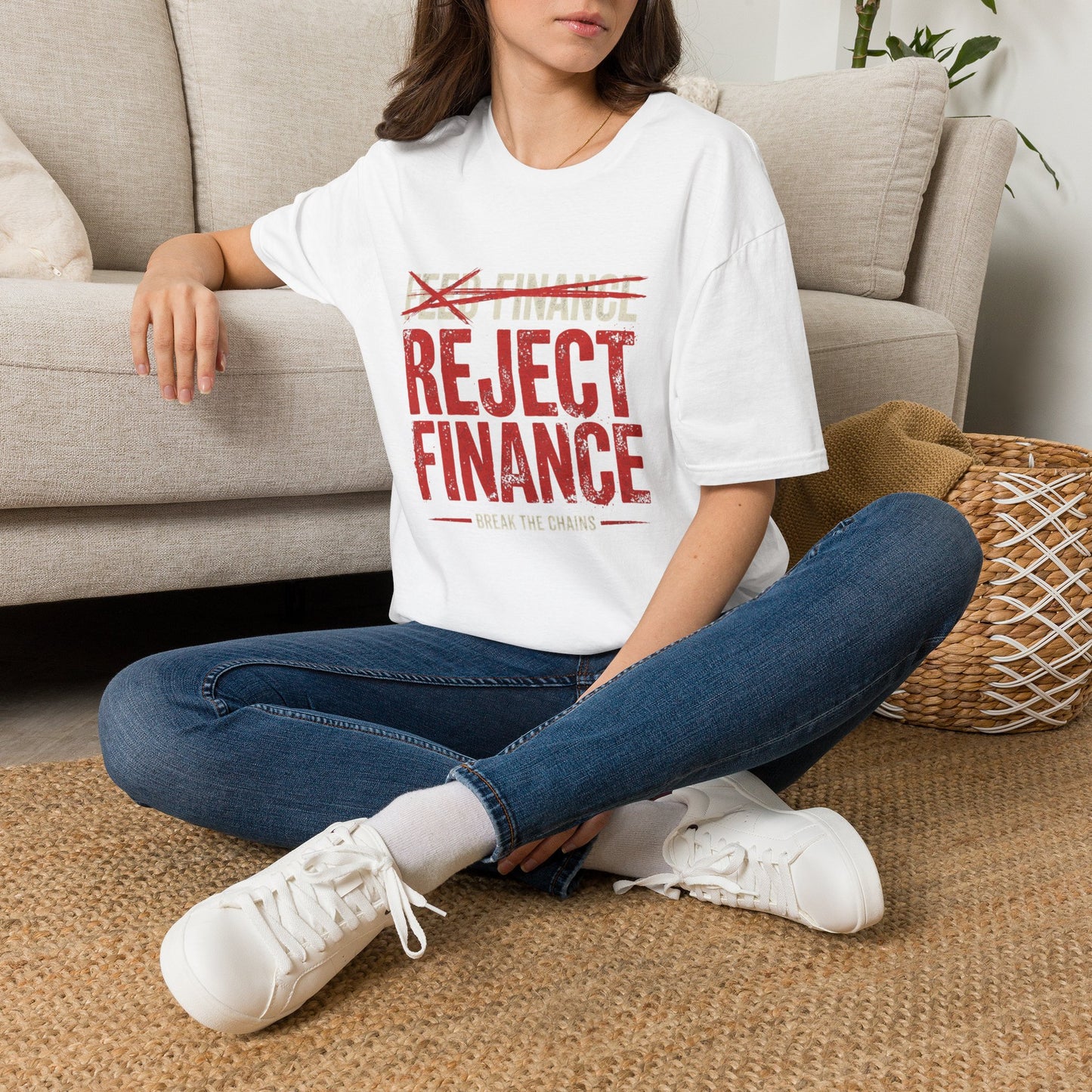 Reject Finance T-Shirt — Bold Red Protest Graphic Tee
