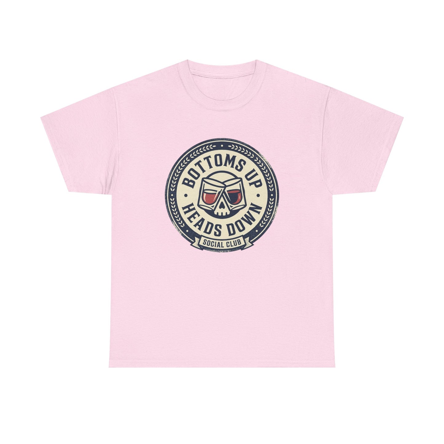 "Bottoms Up Heads Down" Skull Beer Logo Tee