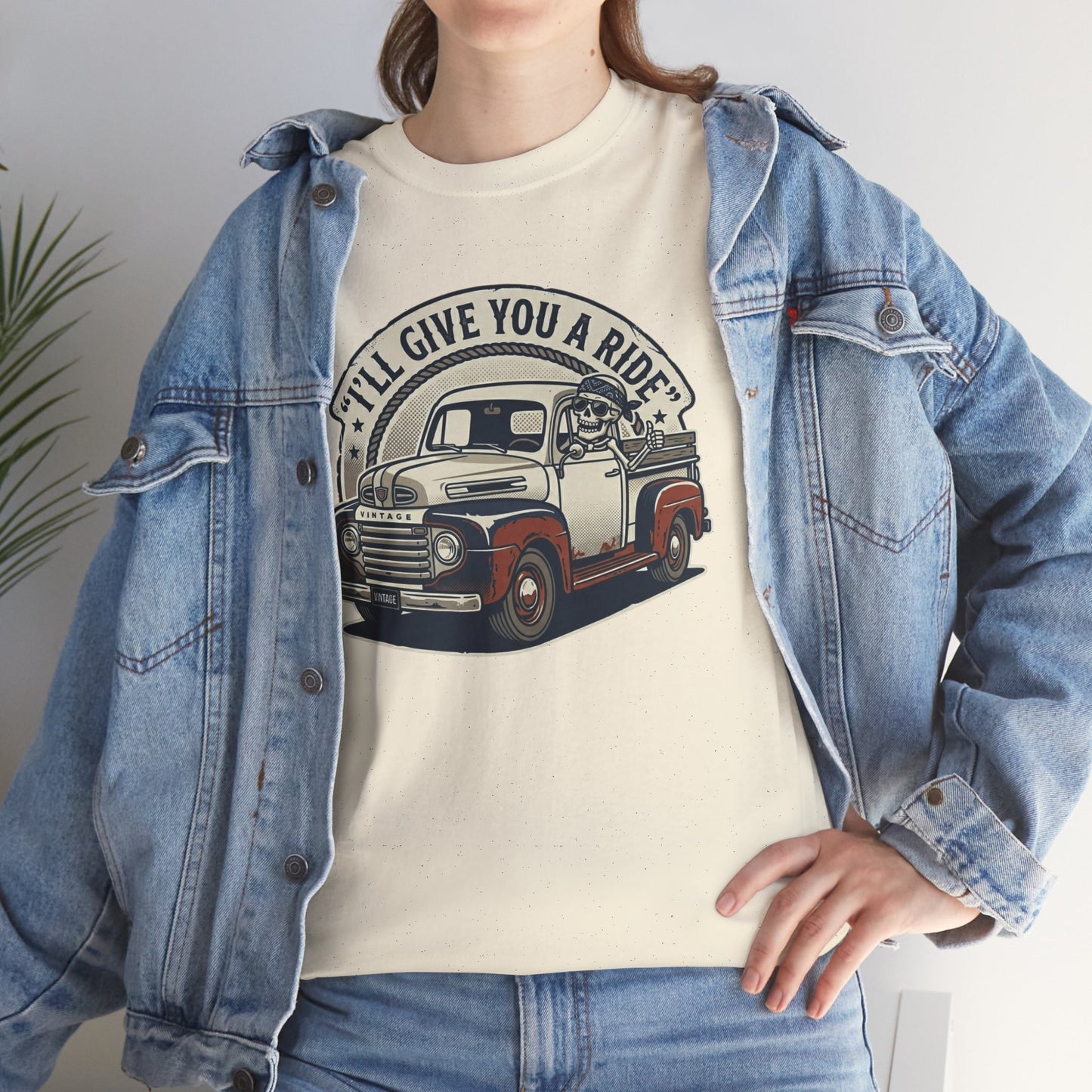 Vintage Pickup Truck T-Shirt — “I’ll Give You a Ride” Classic Retro Tee Printify