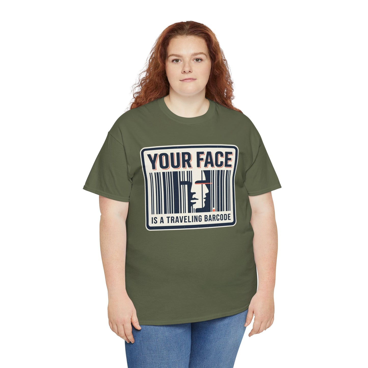 "Your Face Is a Traveling Barcode" Graphic Tee