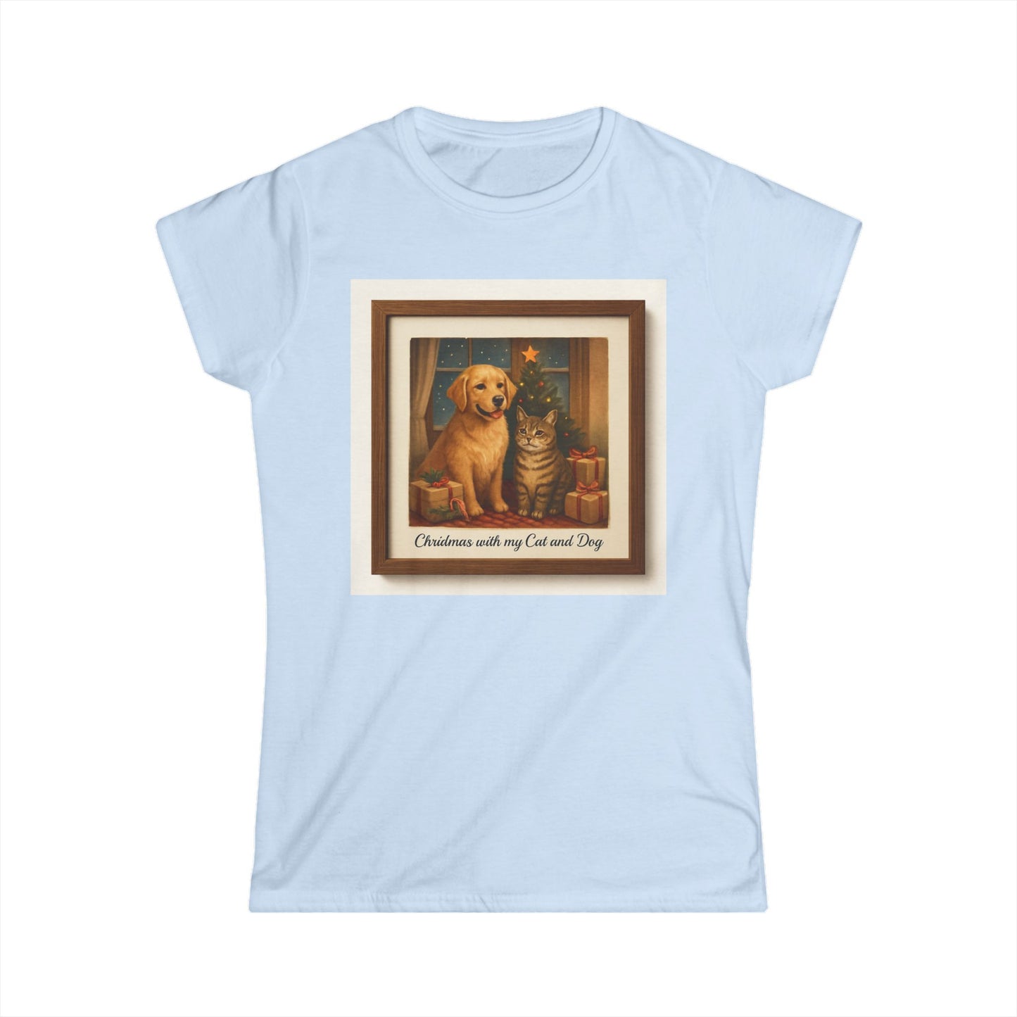 Christmas With My Cat and Dog Tee — Women's Holiday Dog & Cat T-Shirt
