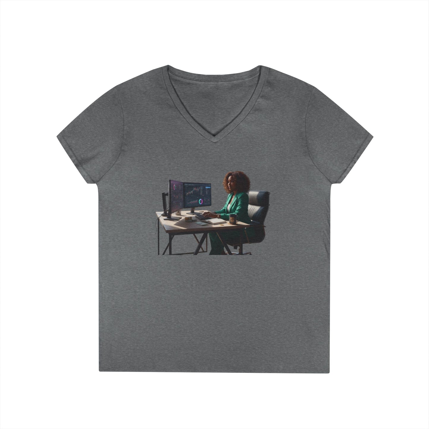 Programmer at Work V-Neck Tee — Female Coder Graphic Shirt