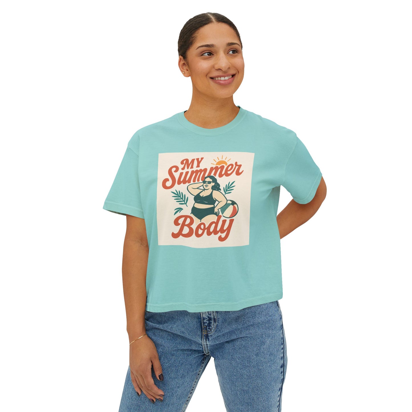 My Summer Body Boxy Tee — Retro Beach Graphic Women’s T‑Shirt