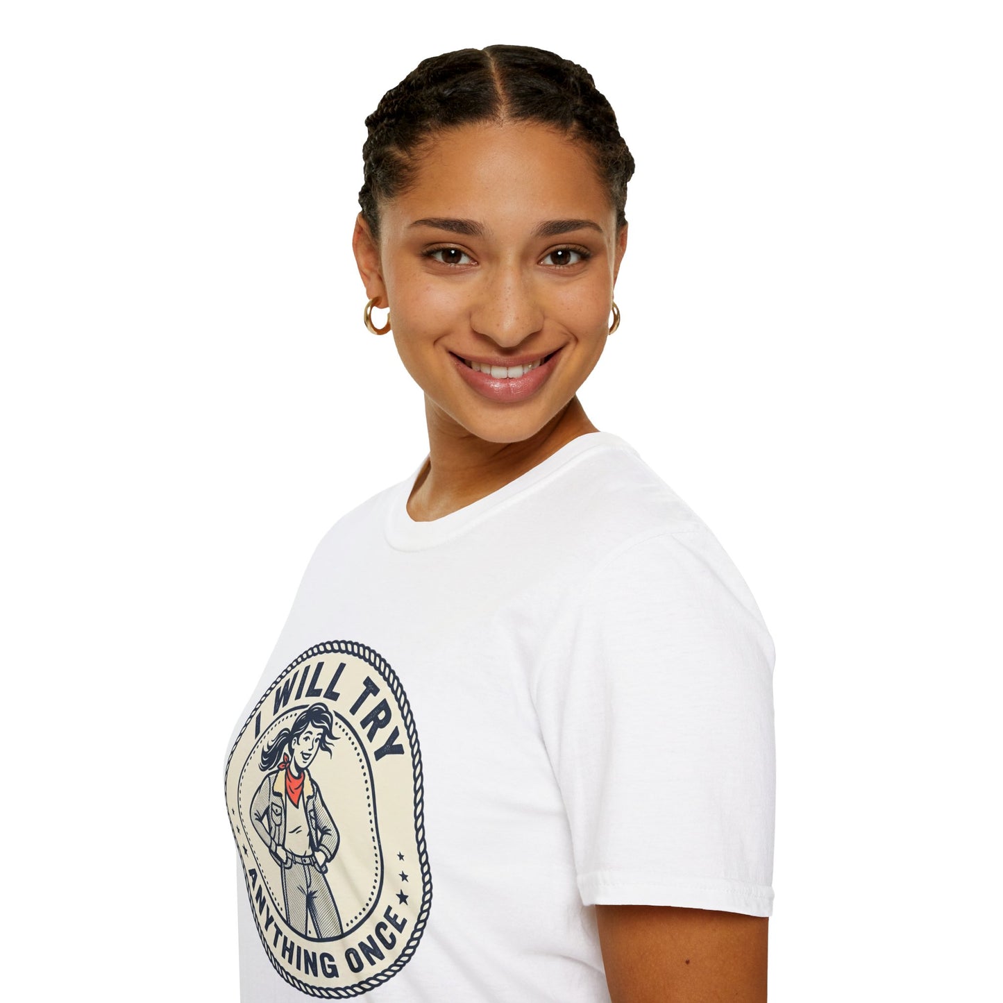 I Will Try Anything Once T-Shirt — Retro Adventurous Vintage Badge Tee