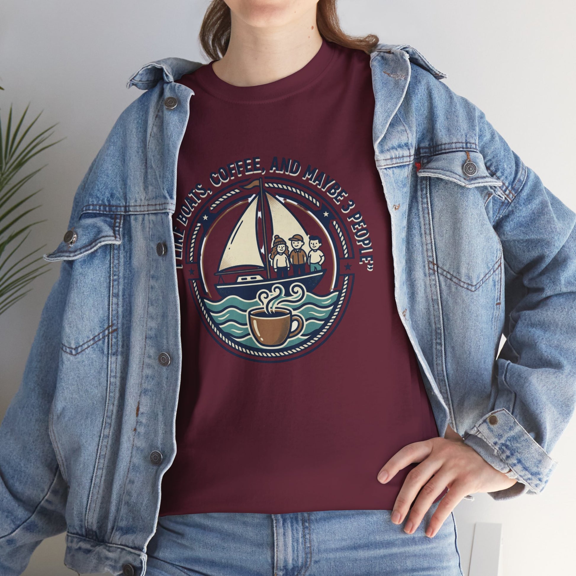 Sailboats & Coffee T‑Shirt — "I Like Boats, Coffee, and Maybe 3 People" Graphic Tee Printify