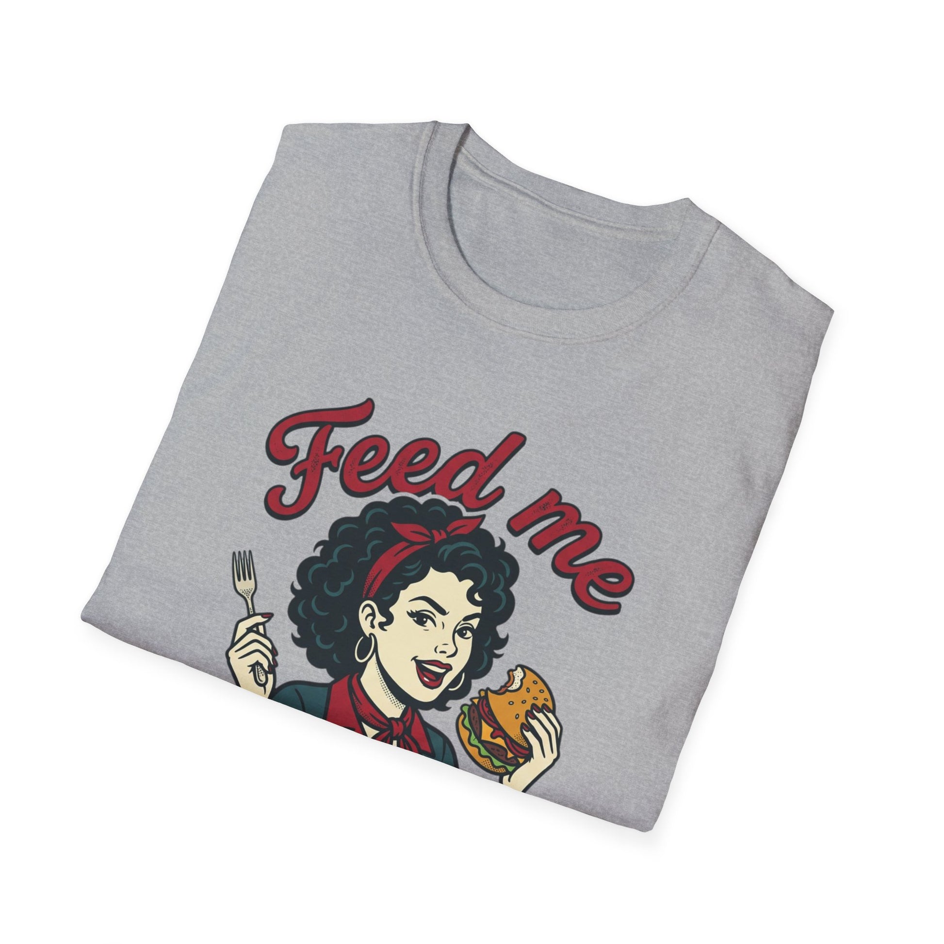 Feed Me Eat Me T-Shirt — Retro Pinup Burger Graphic Tee Printify