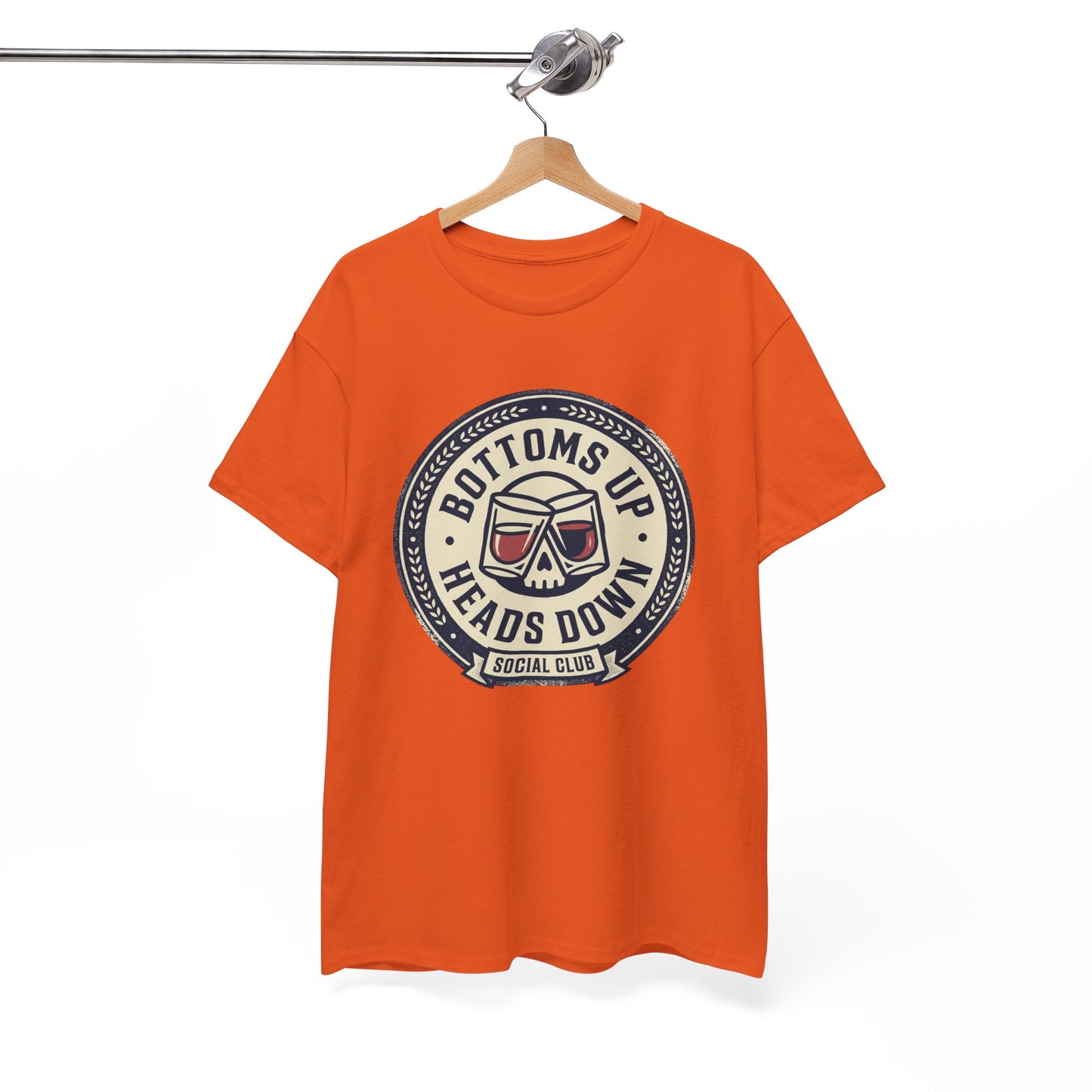 "Bottoms Up Heads Down" Skull Beer Logo Tee